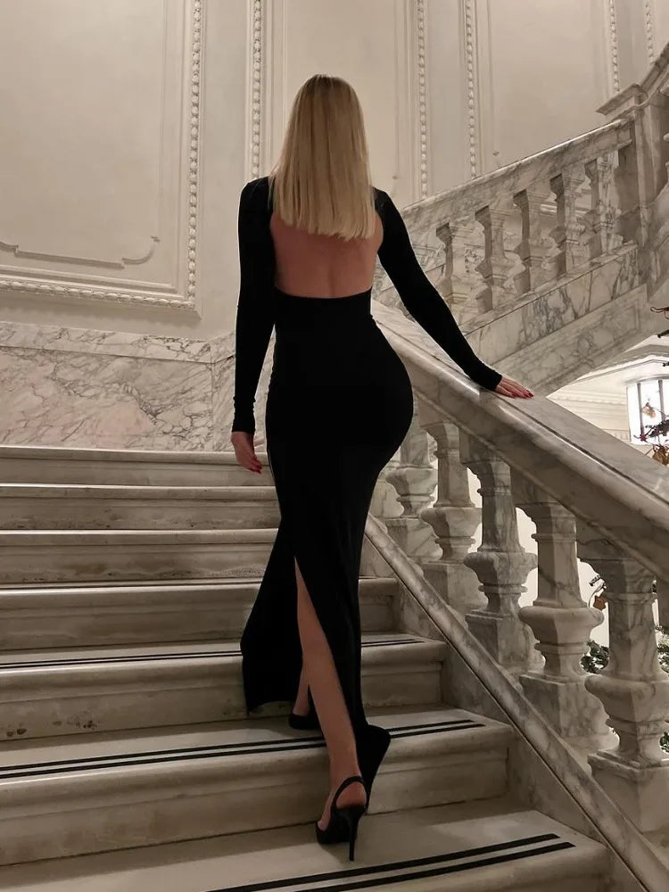 Black Backless Slim Long Dress