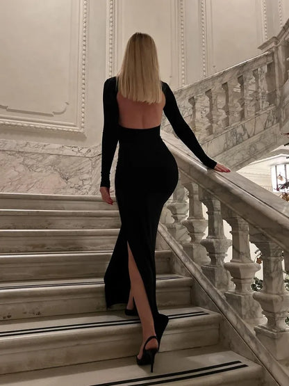 Black Backless Slim Long Dress