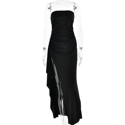 Black Off-shoulder Strapless Backless High Split Maxi Dress