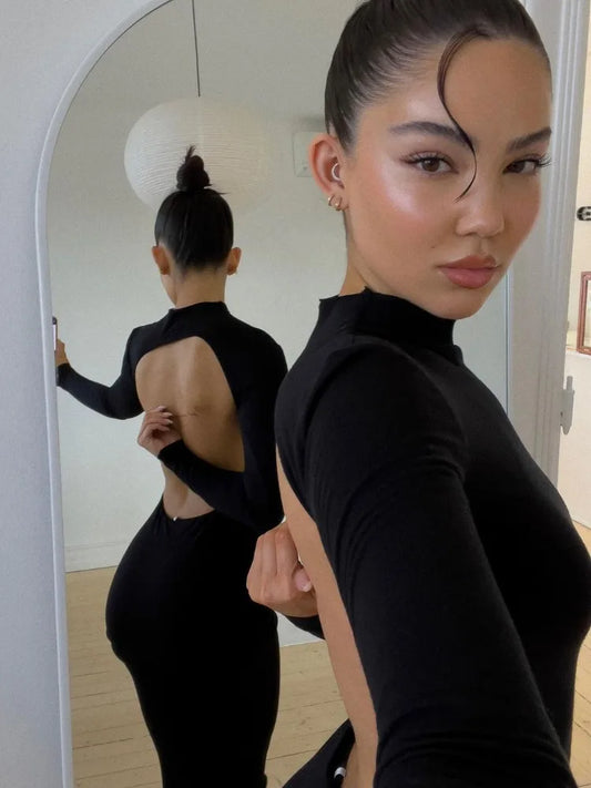Black Backless Slim Long Dress