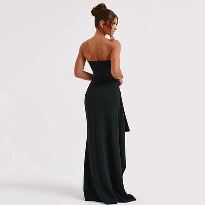 Black Off-shoulder Strapless Backless High Split Maxi Dress
