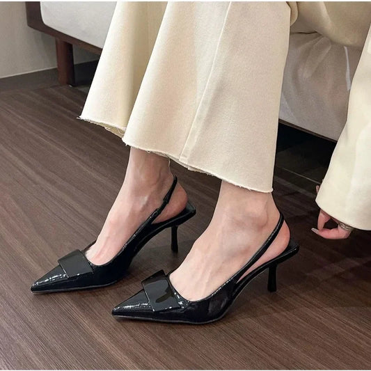 Fashion Square Buckle Pointed Toe Sandals Pumps